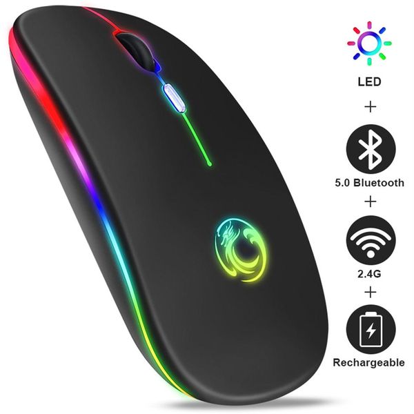 Ratones inalámbricos Bluetooth RGB Recargable Inalámbrico Computadora Silencioso LED Retroiluminado Ergonómico Gaming para computadora portátil PC212O