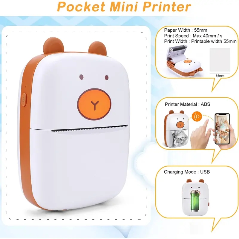 Wireless Mini Photo Printer Label Printer, Portable BT Mini Thermal Printer For Printing Label For IPhone And Android Phones