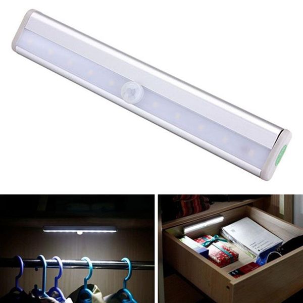 Lampe à détecteur de mouvement sans fil à coller, portable, alimentée par batterie, 10 LED, veilleuse pour placard, escalier, marche, applique murale 229 W