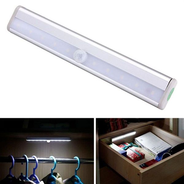 Lampe à détecteur de mouvement sans fil à coller, portable, alimentée par batterie, 10 LED, veilleuse pour placard, escalier, marche, applique murale 268x