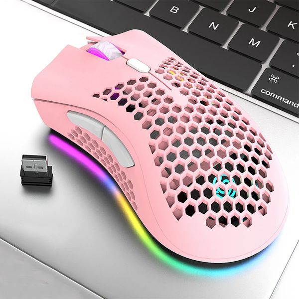 Souris sans fil Design de trou creux de souris portable souris rechargeable RVB Light Up Office Gaming Mouse 240415