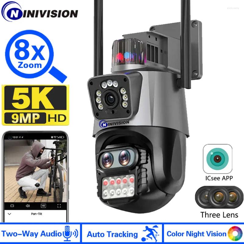 Trådlös utomhussäkerhet 9MP 3 Lens 8x Hybrid Zoom Light Alarm Three Video Surveillance WiFi IP PTZ CCTV Network Camera