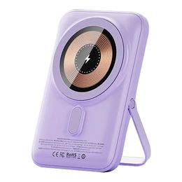 Carregador Portátil Sem Fio 10000mAh Banco De Potência Magnético 20W Bateria De Carregamento Rápido Com Suporte Dobrável - Roxo