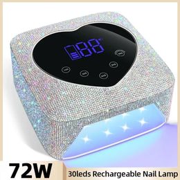 Draadloze oplaadbare nagel UV -lamp 72W Ingebouwde batterijdroger voor manicure hartontwerp met LCD -touchscreen 240401