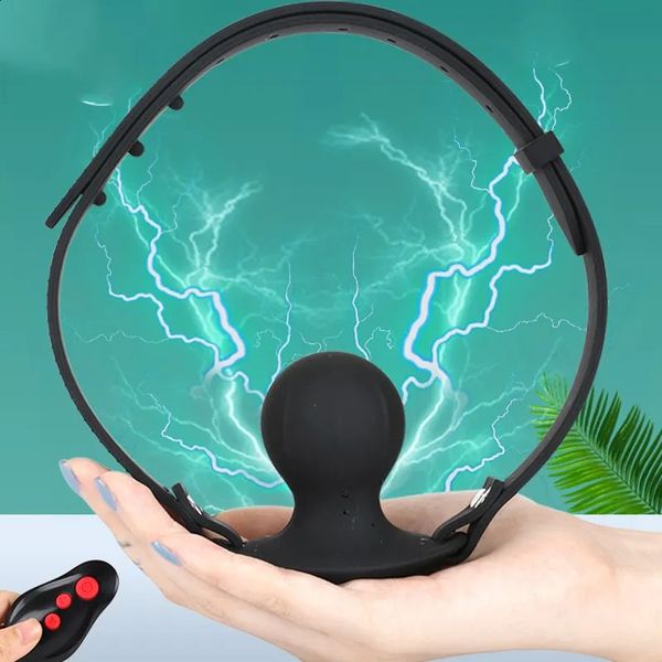 Control remoto inalámbrico Descarga eléctrica Boca abierta Gag Bondage Slave Ball Gag Juguetes sexuales eróticos para mujeres Parejas Juegos sexuales para adultos 240130