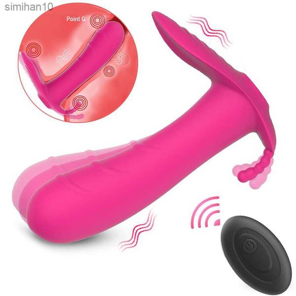 Bragas de control remoto inalámbrico Vibrador para mujer Invisible Usable Punto G Clítoris Estimular Plug anal Juguetes sexuales para adultos 18+ L230518
