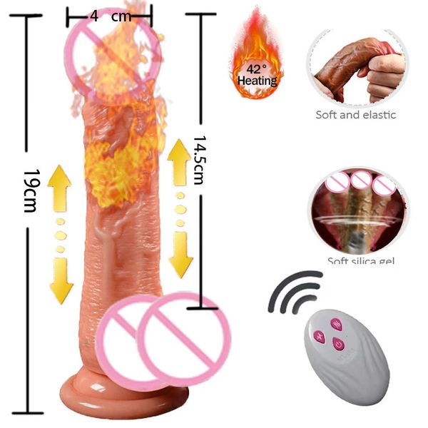 Control remoto inalámbrico Calefacción realista de 19cm Vibrador Vibrador Juguetes sexuales para mujeres Massorger Gspot para adultos Masturbator Real Pene 240412