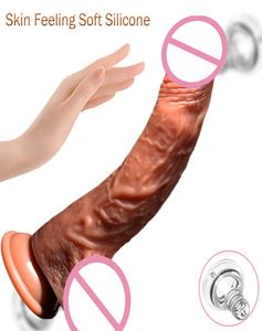 La peau télécommandée sans fil est des godes réalistes vibration télescopique gros pénis avec température et ventouse pour les femmes 2106188471963