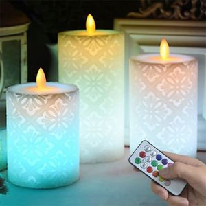 Bougie LED à distance sans fil avec flamme dansante LED bougie pilier de cire pour la décoration de mariage veilleuse bougies de Noël T20010215e