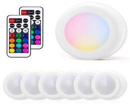 Draadloze RGB Puck-verlichting Keuken LED-kastverlichting met afstandsbediening Dimbare zaklamp Nachtverlichting voor garderobetrap Hal5038449