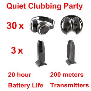 Écouteurs Disco silencieux sans fil, 30 récepteurs pliants, 3 émetteurs, casque sans fil RF pour iPod MP3 DJ Music