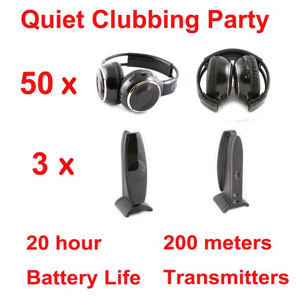 Sans fil silencieux Disco 50 casque pliant 3 émetteurs 200 m distance contrôle-RF casque sans fil pour iPod MP3 DJ musique