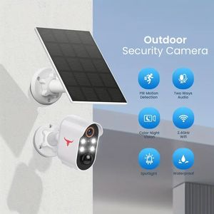 Caméra de sécurité solaire sans fil pour la maison - Vidéo HD 1080p, détection de mouvement, vision nocturne couleur, conversation bidirectionnelle, batterie rechargeable, WiFi, étanche, stockage en nuage inclus