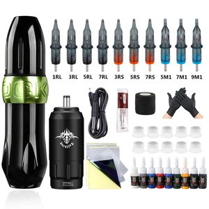 Wireless Tattoo Machine Kit DC Interface Rotary Tattoo Pen Kit Machine met cartridge -naalden voor tattoo body art 220418