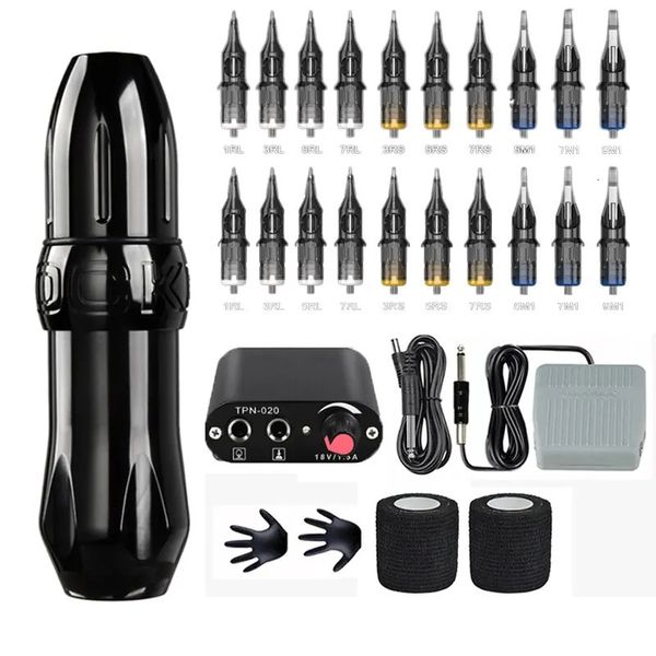 Conjunto de máquina de tatuaje inalámbrico con mini batería Fuente de alimentación Cartucho Aguja DC Jack Rotary Pen Kit Herramienta de maquillaje permanente 231225