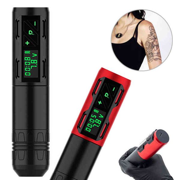 Máquina de pluma de tatuaje inalámbrica Juego de máquina rotativa de tatuaje Pantalla LED Pistola de tatuaje 1800mAh Máquina de batería inalámbrica con motor sin núcleo 220104