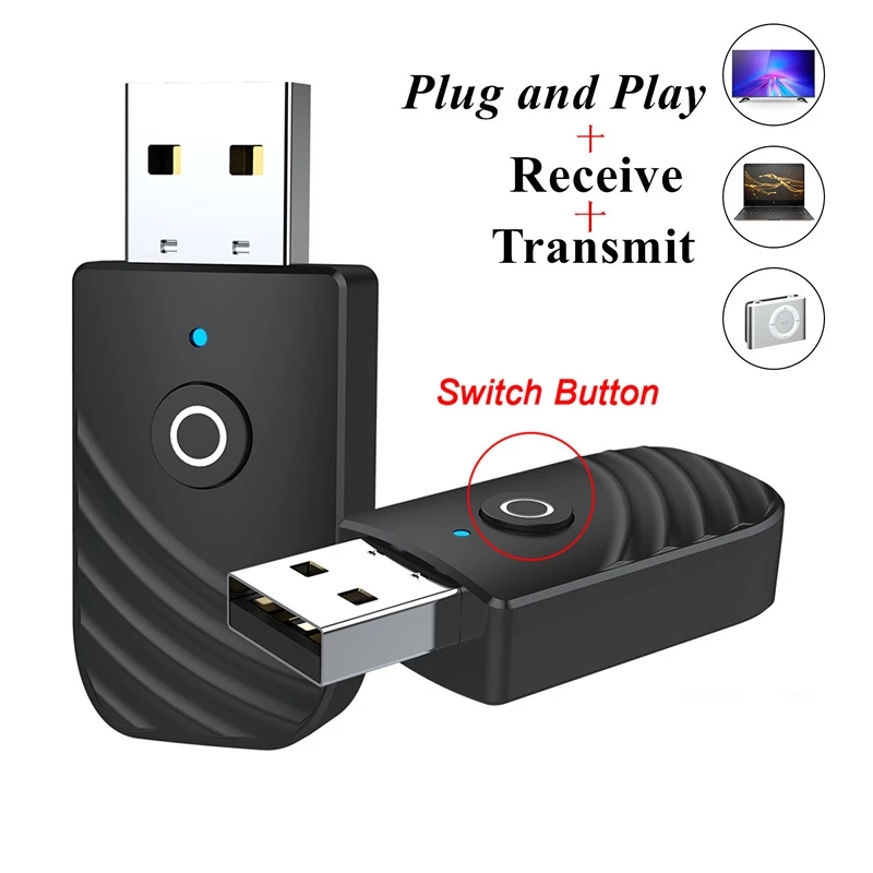Ricevitore trasmettitore audio Bluetooth 5.0 wireless USB adattatore 3in1 per dongle USB per auto TV PC