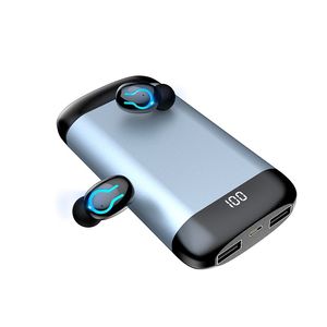 Freeshipping Wireless V5.0 Bluetooth Oortelefoon HD Stereo Hoofdtelefoon Sport Waterdichte Headset met Dual Mic en 6000 MAH Battery Lading Case