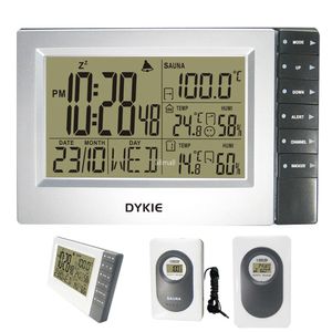 Livraison gratuite Station météo sans fil Horloge de bureau Réveil numérique Thermomètre intérieur / extérieur Hygromètre avec température de sauna