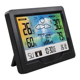 Draadloos weerstation Indoor Outdoor Color Screen Weersverwachtingstation met Outdoor Sensor Temperatuur met wekker 210719