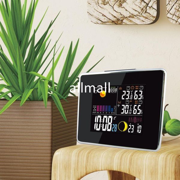 Freeshipping Station météo sans fil avec rétroéclairage LCD couleur In/Outdoor Température Humidité Baromètre et réveil numérique