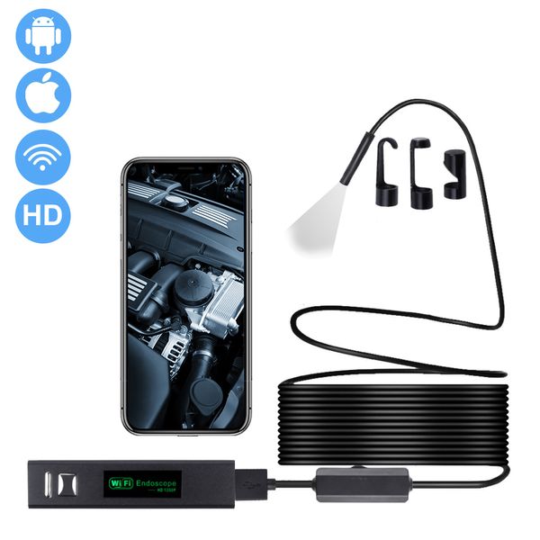 Cámara endoscópica WiFi inalámbrica 2m 1200P HD cámara de inspección IP67 Cable duro/suave boroscopio USB para coche Android IOS teléfono inteligente