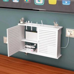 Wireless Wifi Router Storage Boxes Wooden Box Cable Power Plus Wire Bracket Wall Hanging Plug Board Storage Shelf DIY Home Decor X0703