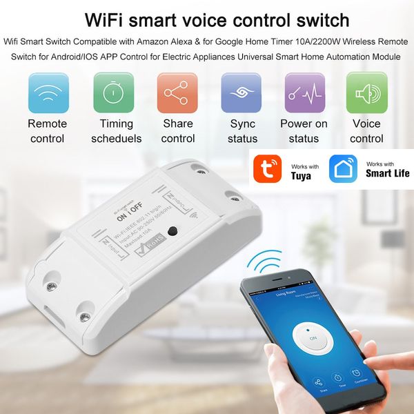 Interruptor inalámbrico WiFi, controlador remoto inalámbrico, interruptor de luz, temporizador para módulo de automatización de domótica, compatible con Android iOS