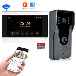 Système d'interphone vidéo WiFi sans fil, sonnette intelligente 1080P pour écran tactile de maison avec carte 32G, Audio bidirectionnel, application TUYA déverrouillée 240123