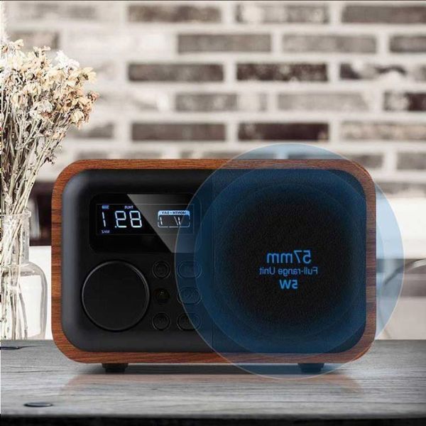 Freeshipping Altavoz Bluetooth portátil inalámbrico de madera subwoofer con radio FM Reloj despertador Caixa De Som Control remoto Altavoces Hablar Qukg