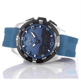 Montre Wirist T-Touch Expert Solar T091 Cadran bleu Chronographe Quartz Bracelet en caoutchouc bleu Boucle déployante Montre Homme Montre-Bracelet Mens251Q