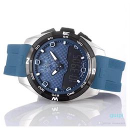 Wirist Horloge T-Touch Expert Solar T091 Blauwe Wijzerplaat Chronograaf Quartz Blauwe Rubberen Band Implementatie Sluiting Heren Horloge Horloges Mens223t
