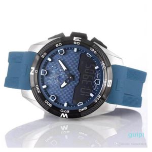 Wirist Horloge T-Touch Expert Solar T091 Blauwe Wijzerplaat Chronograaf Quartz Blauwe Rubberen Band Implementatie Sluiting Heren Horloge Horloges Mens325l