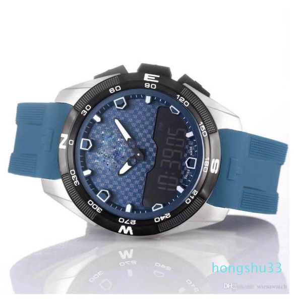 Montre Wirist T-Touch Expert Solar T091 Cadran Bleu Chronographe Quartz Bleu Bracelet en Caoutchouc Fermoir Déployant Montre Homme Montres Homme Eau