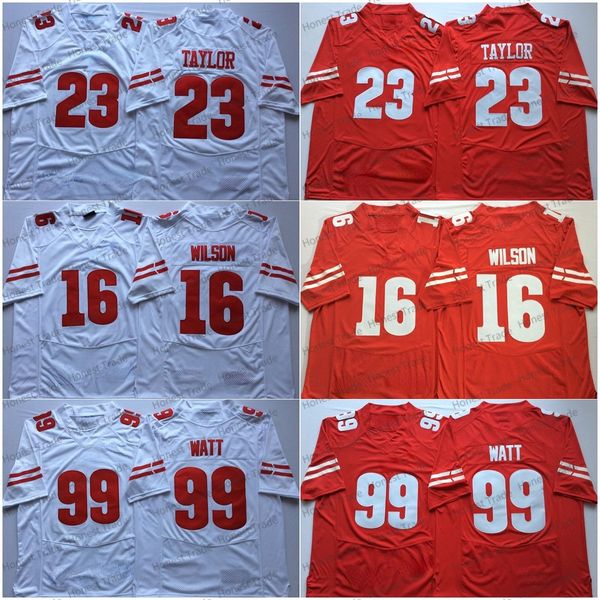 Wisconsin Badgers Red 99 J.J Watt White College Football Jersey 23 Jonathan Taylor 16 Russell Wilson White Mesh Football Camisetas para hombre cosidas