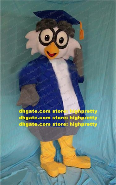 Sage Mascotte Costume Bleu Gris Docteur Owlet Hibou Adulte Mascotte Avec Big Blues Doctorial Chapeau Bleu Manteau Gris Pantalon No.553 Navire Libre