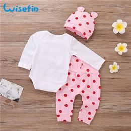 WISEFIN POLKA DOT Geboren Baby Girl Outfits Set schattige giraffe baby -kleding met hoed winter herfst babykleding voor meisje LJ201223