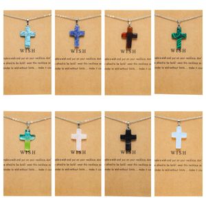 Wish Card Cross Stone hanger ketting voor sieraden maken van roestvrij stalen ketting voor vrouwen mannen cadeau