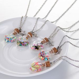 Souhaitant bouteille collier dérive coeur bouteille conteneur pendentif colliers pour femmes enfants mode bijoux volonté et sable