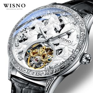 Wisno Bun Horse Montre pour homme entièrement automatique mécanique en relief 3D étanche en cuir Tiktok