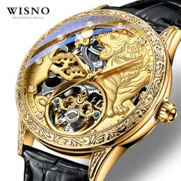 Wisno Rui Beast Tiger Montre pour homme entièrement automatique mécanique en relief 3D étanche en cuir Tiktok