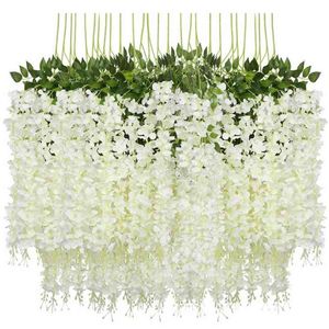 Wisteria Vine Artificial Fake Flowers Vine Garland Arch Wedding Home Room Colgando Rattan Decor Primavera Otoño Jardín Decoración 210925