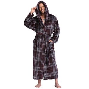 Witbuy Mannen Casual Kimono Badjas Winter Flanel Lange Gewaad Met Pocket Dikke Warme Hooded Nachtkleding Nachtjapon Mannelijke Losse Homewear 210901