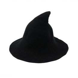 Chapeau de sorcière diversifié le long du bonnet en laine de mouton, chapeau de pêcheur tricoté, mode féminine, seau de bassin pointu pour Halloween 250D