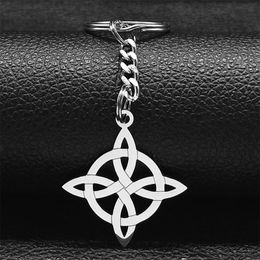 Witch Knoop Keychain roestvrij staal zilveren kleur hekserij Iers symbool geluk amulet sleutelhanger sieraden llavero k4273S02