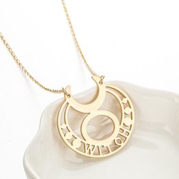 WITCH Lettre Le Dieu Signe Symbole Collier En Acier Inoxydable Coréen Minimaliste Mignon Hécate Lune Forme Pendentif Collier Ras Du Cou pour Les Femmes