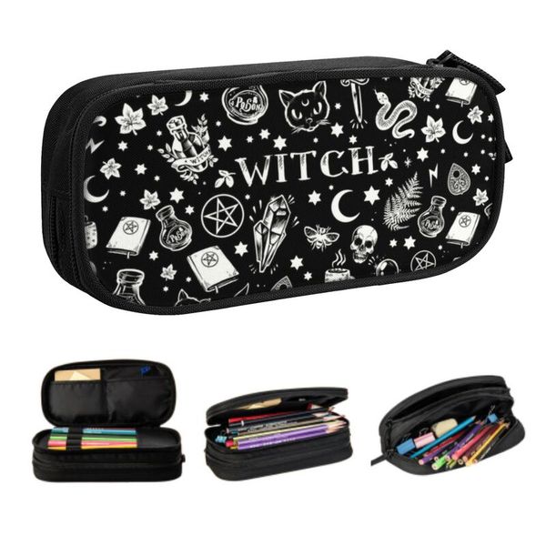 Motif de sorcière mignon crayon crayon fille garçon grand rangement halloween chat crâne crayon sac crayon sac à poche de papeterie