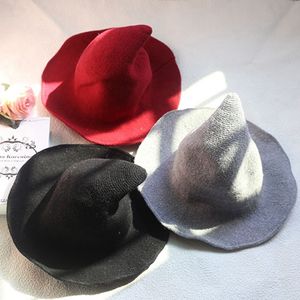 Sombrero alto de bruja en punta plegable Kntting tejido rojo moda niñas mujeres sombreros de ala ancha fiesta de Halloween Prop venta al por mayor