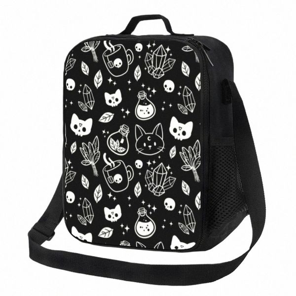 Sac à lunch à isolation thermique thermique Halen Cat Skull Lunch Resable pour le bureau d'école Box Bento Food Box 25Un #