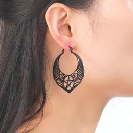 Sorcellerie pentagram ailes gros boucles d'oreilles en acier inoxydable pour femmes cadeaux d'anniversaire exagérés